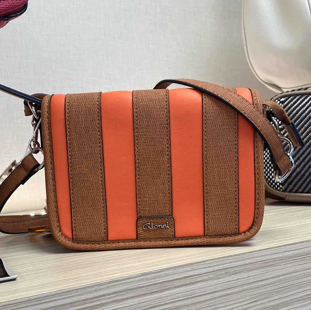 GIONNI - 11G2437 AMELIA-COLOUR STRIPES FULL FLAPOVER CROSSBODY BAG - ORANGE/TAN