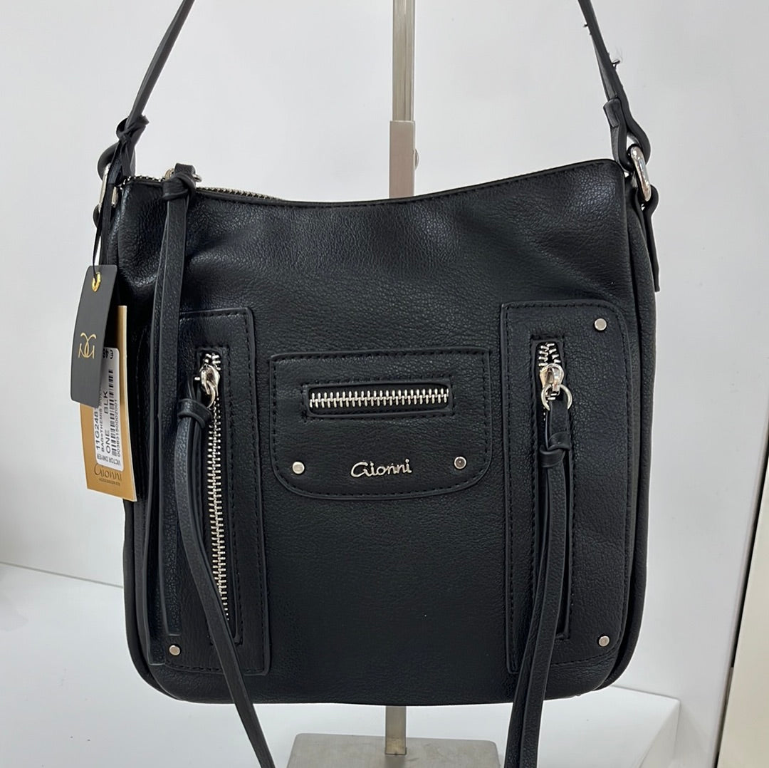 GIONNI THEMIS MULTI ZIP N/S CROSSBODY BAG - BLACK