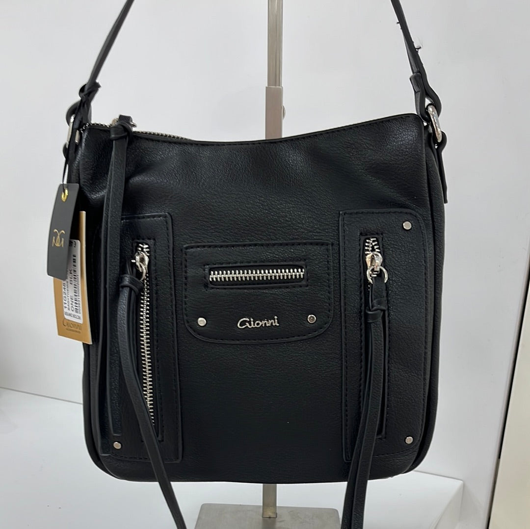 GIONNI THEMIS MULTI ZIP N/S CROSSBODY BAG - BLACK