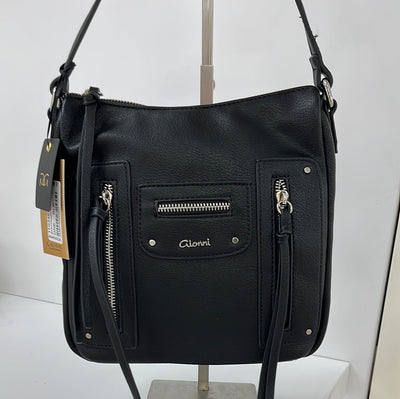 GIONNI THEMIS MULTI ZIP N/S CROSSBODY BAG - BLACK