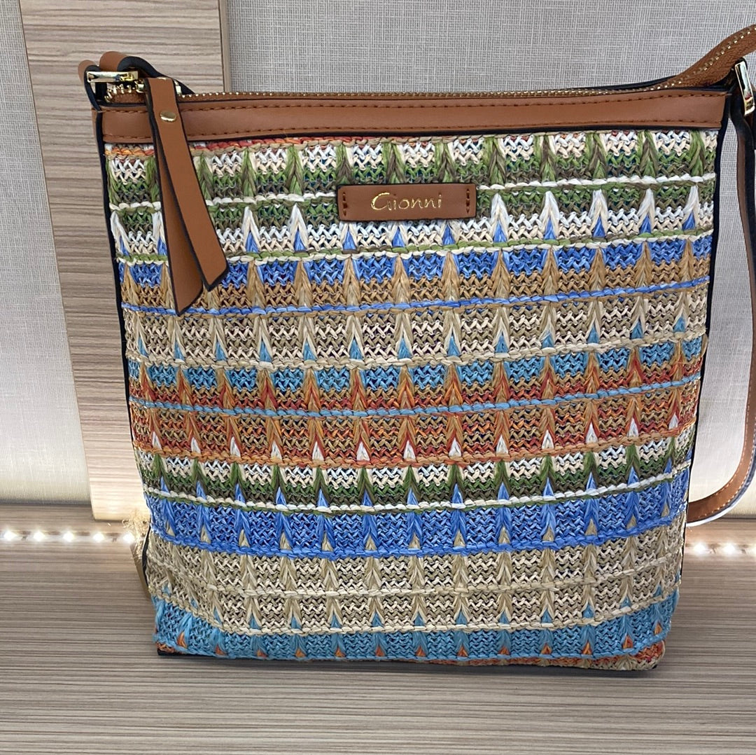 GIONNI - 11G2417 MALDIVES STRAW CROSSBODY BAG - CAMEL MULTI