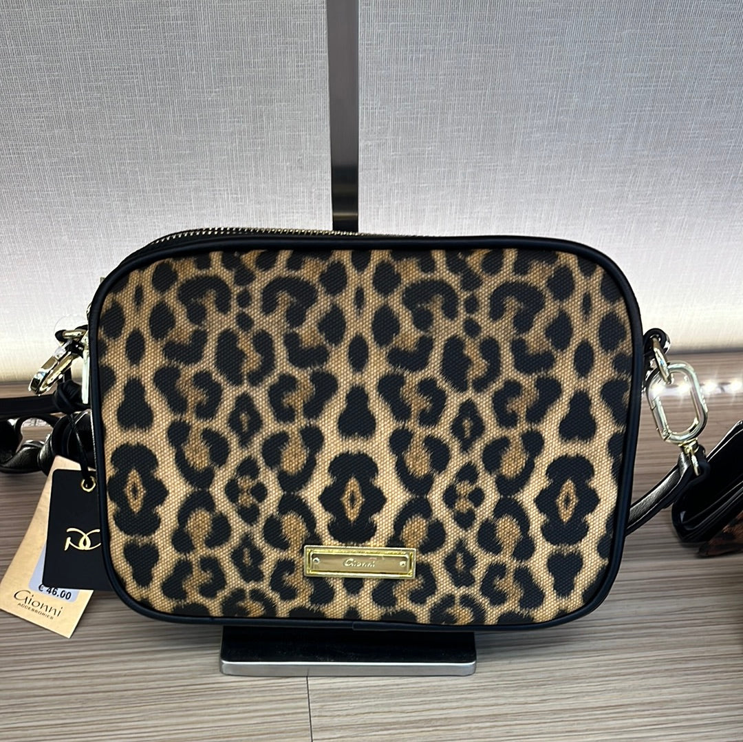 BAG=CIRCE LEOPARD CROSSBODY BOX BAG - BLACK/TAN