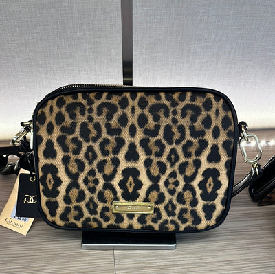 BAG=CIRCE LEOPARD CROSSBODY BOX BAG - BLACK/TAN