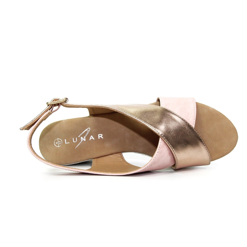 LUNAR - JLY163 Karen Cross Strap Wedge Sandal Pink/Gold