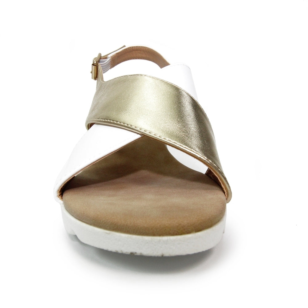 LUNAR - JLY163 Karen Cross Strap Wedge Sandal White/Gold