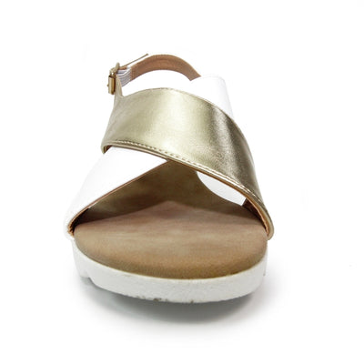 LUNAR - JLY163 Karen Cross Strap Wedge Sandal White/Gold