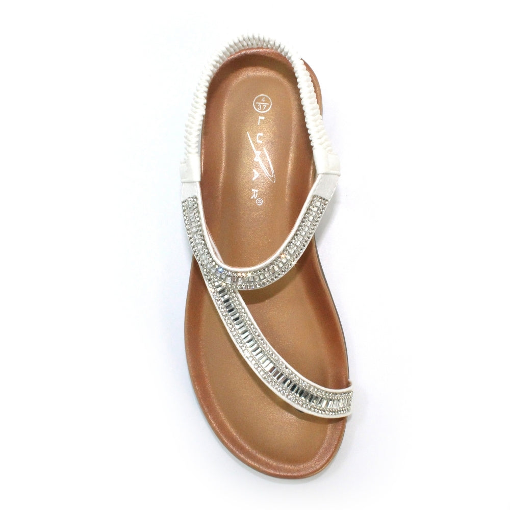 LUNAR - JLH110 Lola Glitz Toe Loop Sandal White