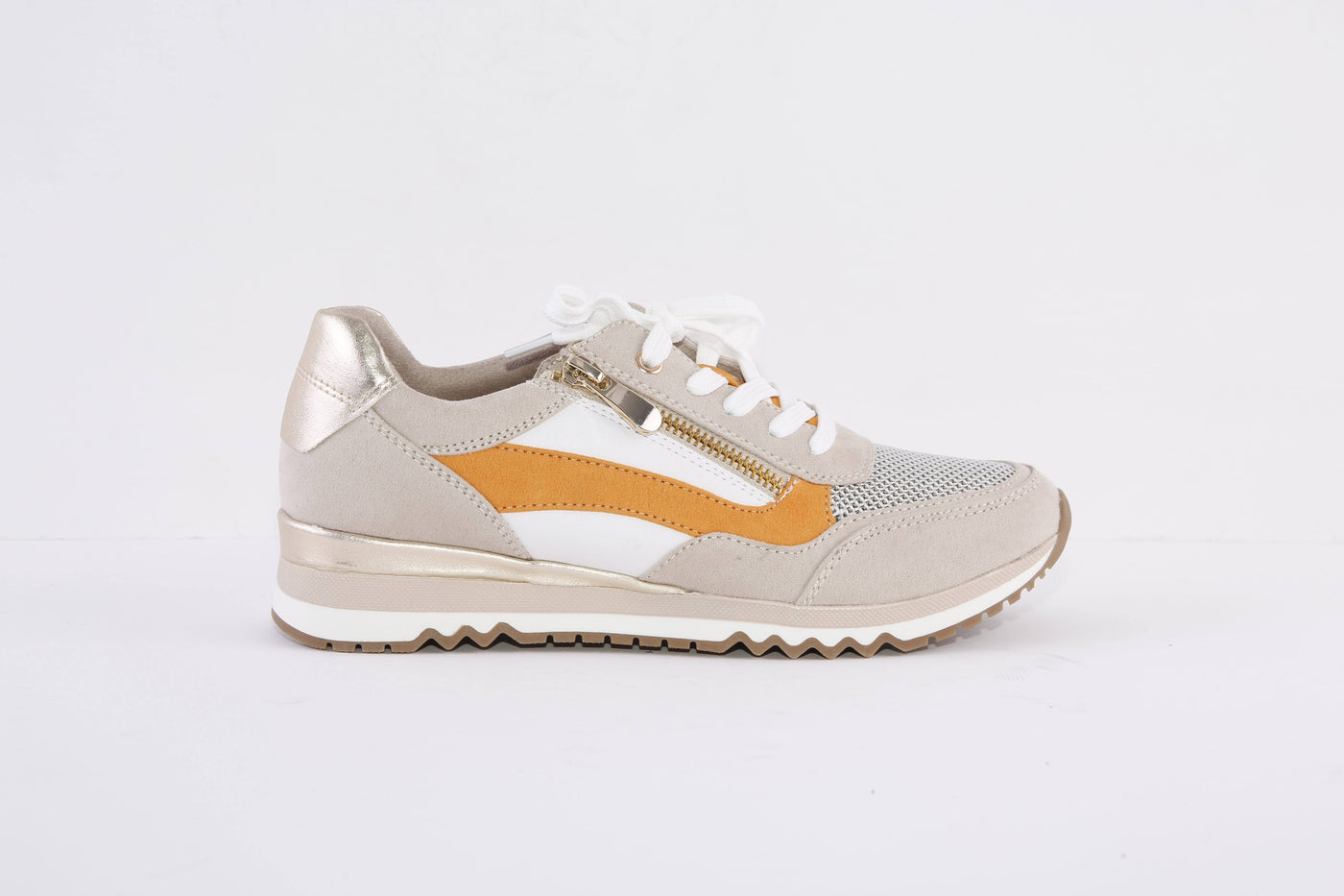 MARCO TOZZI - 23730-435 LACE/ZIP FASHION TRAINER - BEIGE/ORANGE