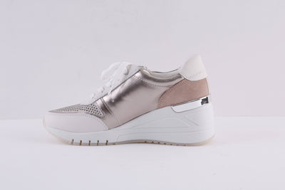 MARCO TOZZI - 23765-134 MEDIUM WEDGE LACED FASHION RUNNER - WHITE/ROSE