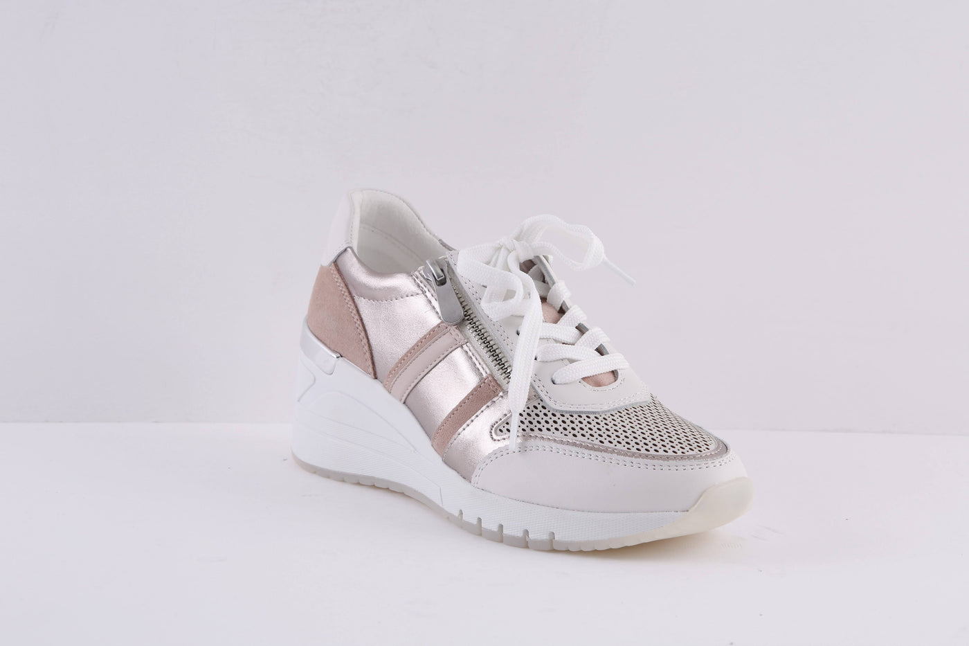 MARCO TOZZI - 23765-134 MEDIUM WEDGE LACED FASHION RUNNER - WHITE/ROSE