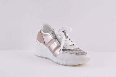 MARCO TOZZI - 23765-134 MEDIUM WEDGE LACED FASHION RUNNER - WHITE/ROSE