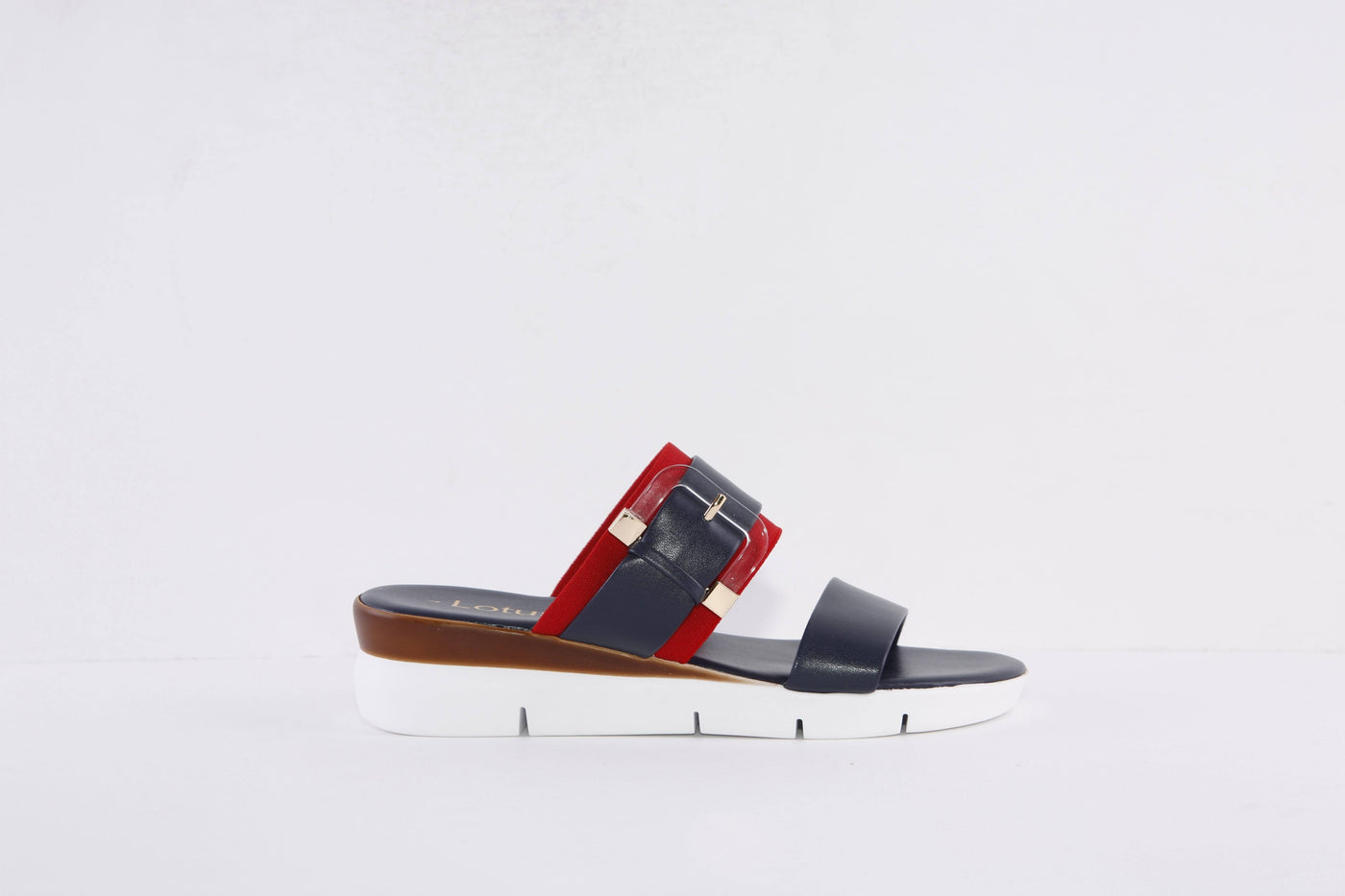 LOTUS - GIOVANNA FLAT BUCKLE FASHION  MULE - NAVY/RED