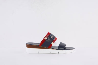 LOTUS - GIOVANNA FLAT BUCKLE FASHION  MULE - NAVY/RED
