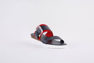 LOTUS - GIOVANNA FLAT BUCKLE FASHION  MULE - NAVY/RED