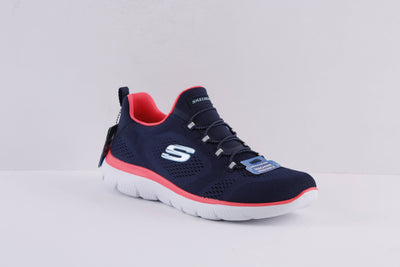 SKECHERS - 149523 SUMMITS-PERFECT VIEWS-BUNGEE SLIP-ON RUNNER - NAVY/CORAL